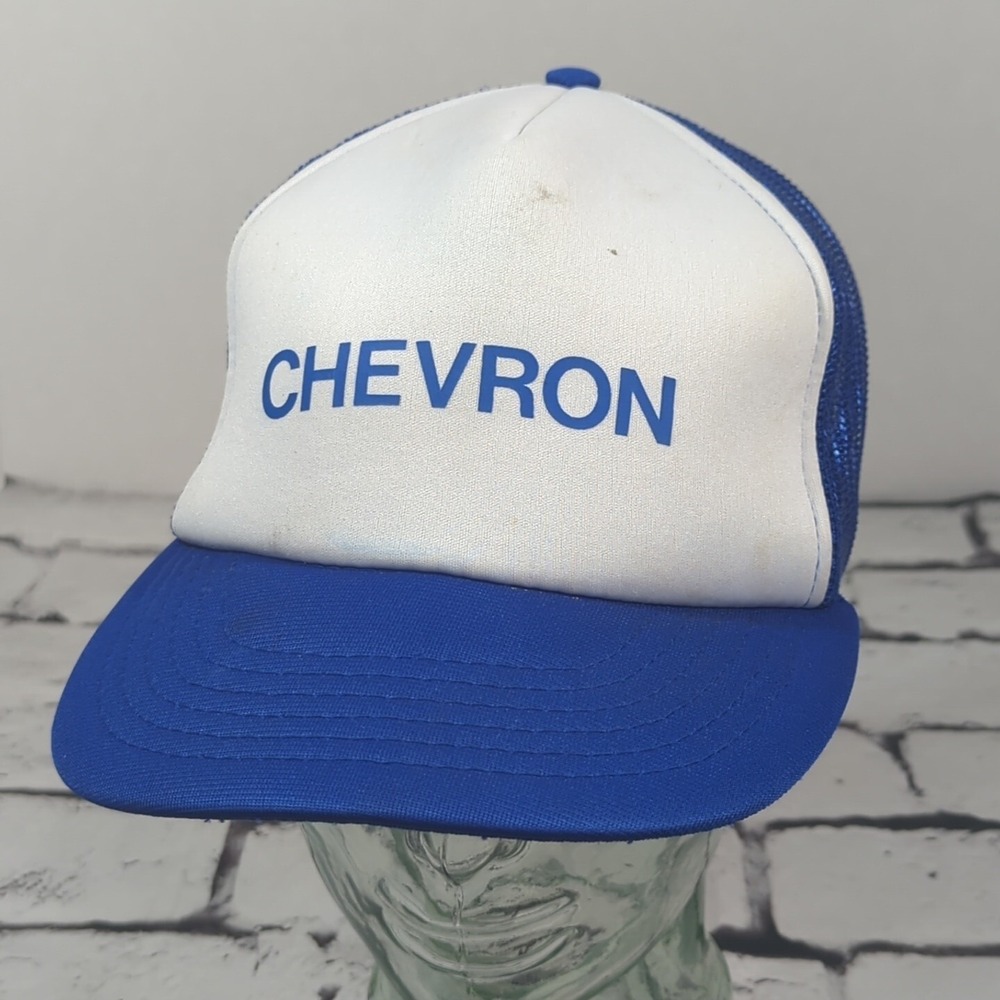 Chevron Vintage Snapback Advertising Hat Blue White Ball Cap